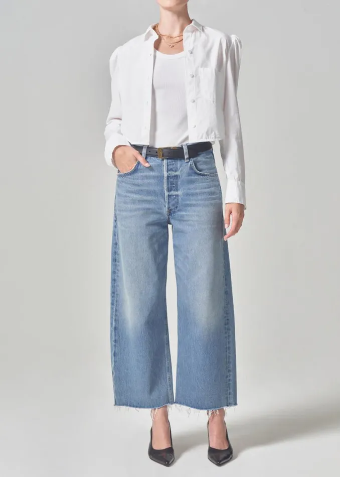 Citizens Of Humanity Nia Puff Sleeve Crop Shirt Optic White Women Tops