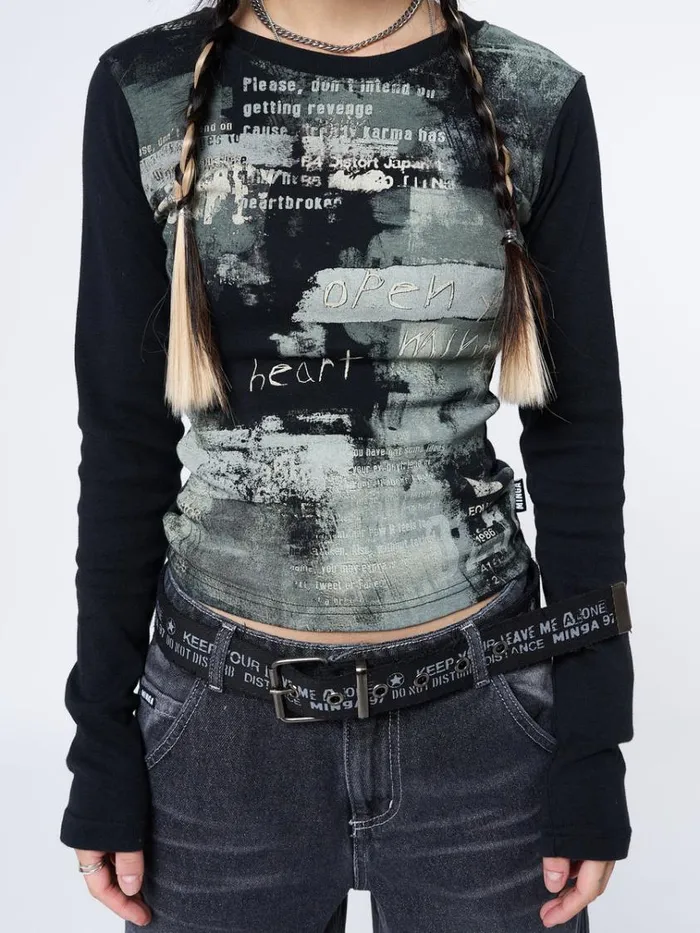 Clothing Abstrakt Black Green Graphic Top Minga London Long Sleeve Tops