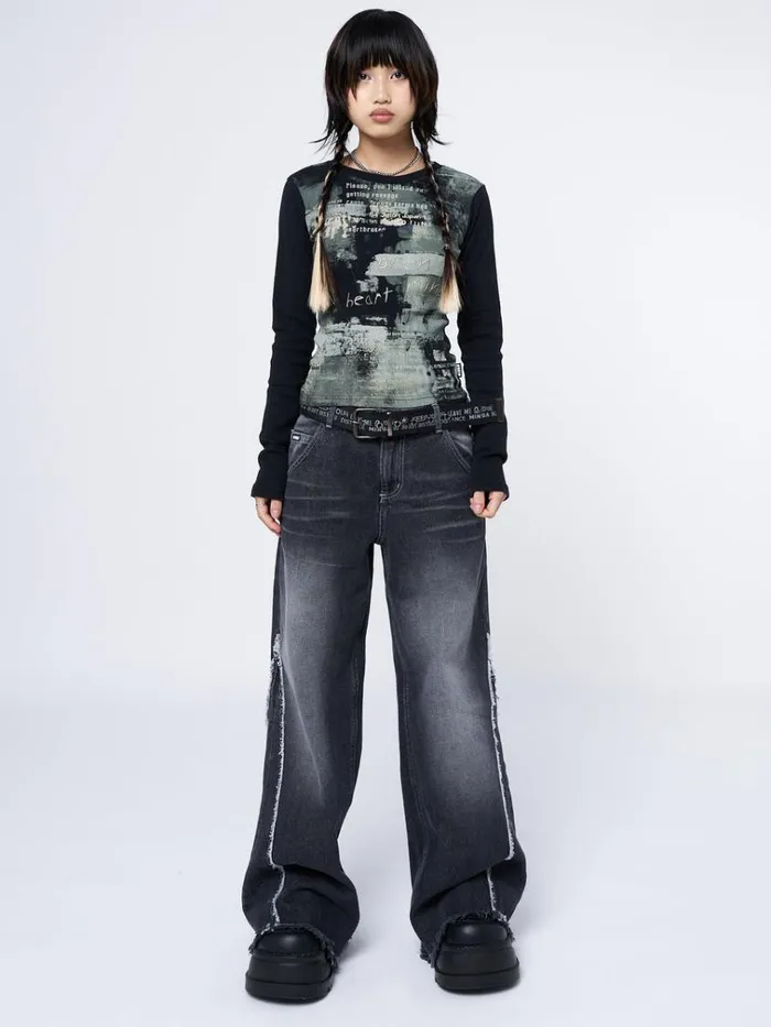 Clothing Abstrakt Black Green Graphic Top Minga London Long Sleeve Tops