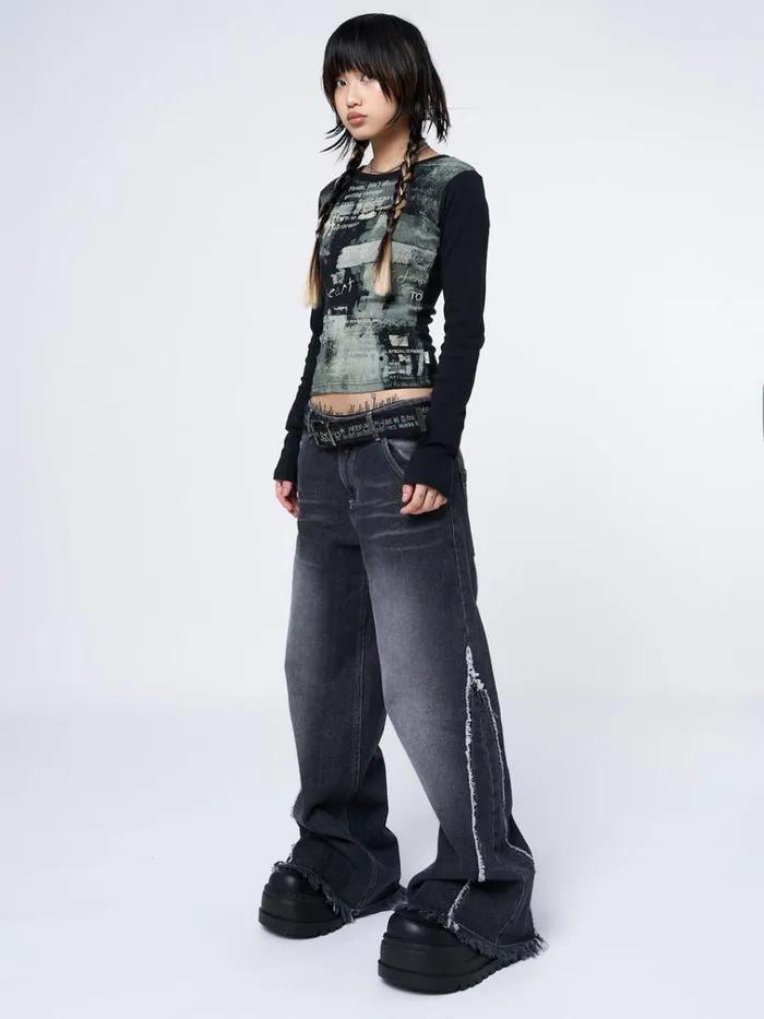 Clothing Abstrakt Black Green Graphic Top Minga London Long Sleeve Tops