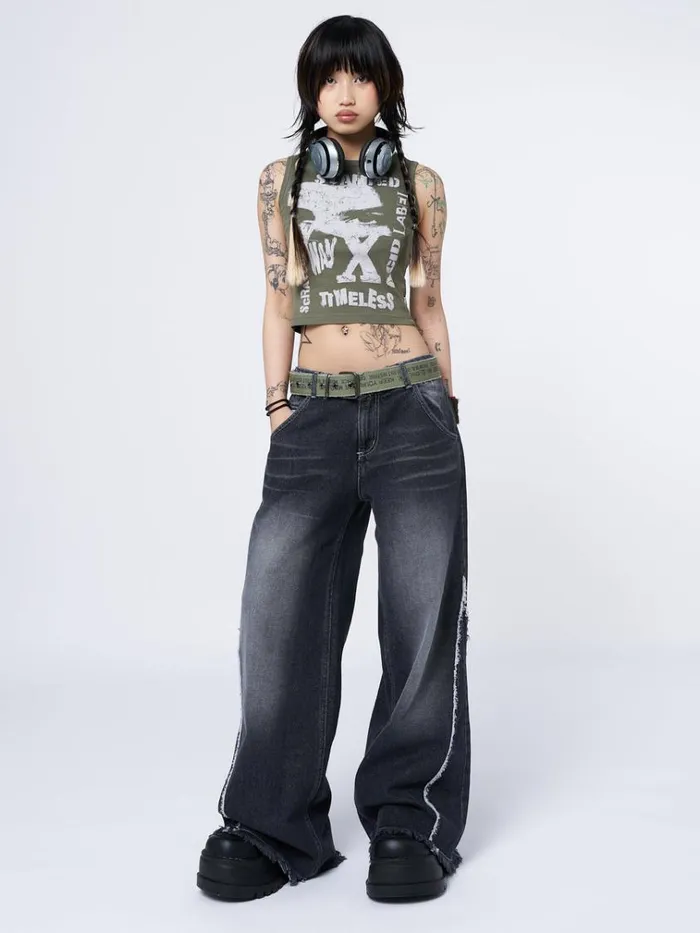 Clothing Acid Vision Khaki Graphic Vest Top Minga London Tank Tops