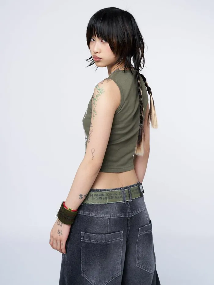 Clothing Acid Vision Khaki Graphic Vest Top Minga London Tank Tops