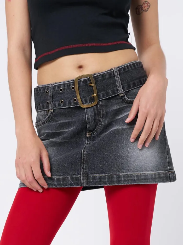 Clothing Alana Black Denim Mini Skirt Minga London Skirts