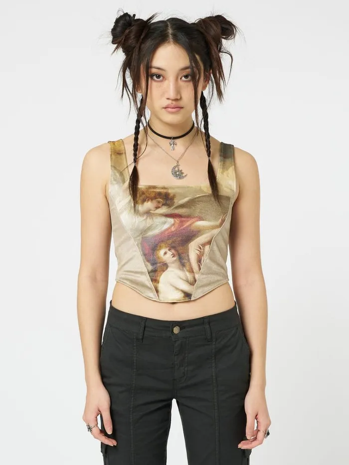 Clothing Alpine Gold Velvet Corset Crop Top Minga London Crop Tops