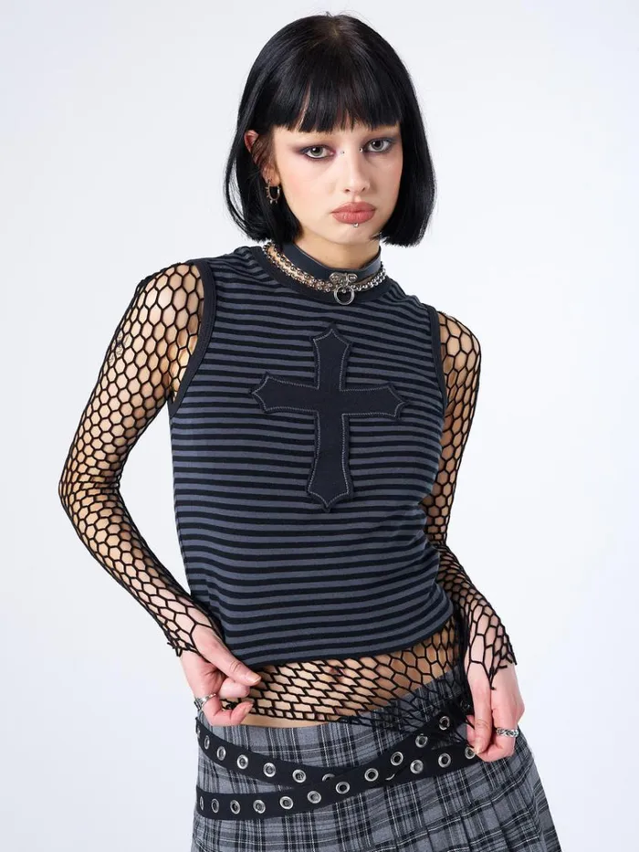 Clothing Anastasia Cross Striped Tank Top Minga London Tank Tops