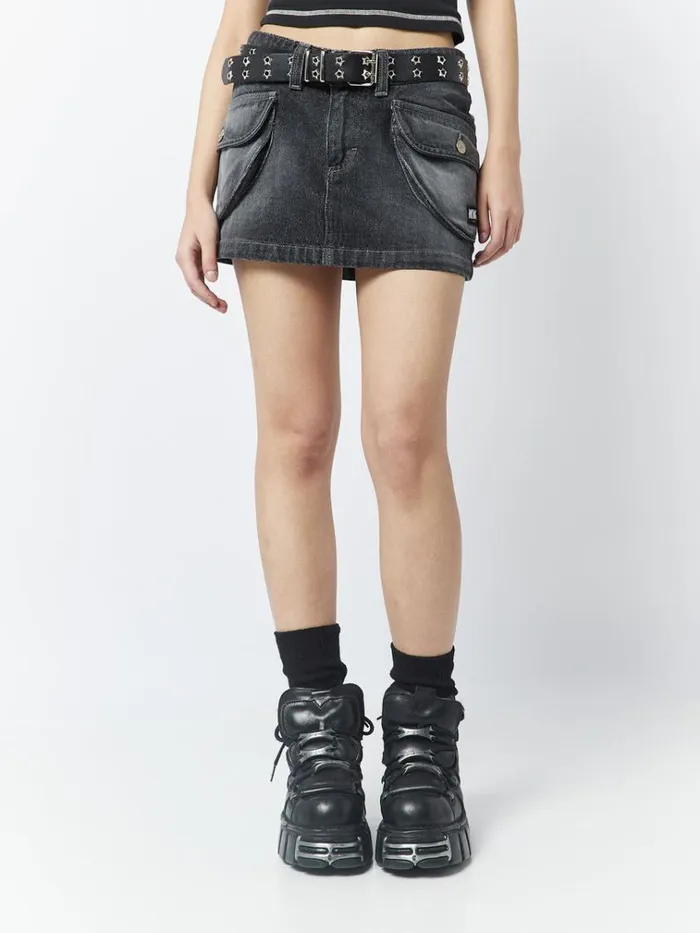 Clothing Ashley Washed Black Mini Cargo Skirt Minga London Skirts