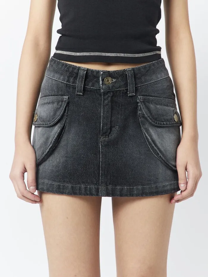 Clothing Ashley Washed Black Mini Cargo Skirt Minga London Skirts