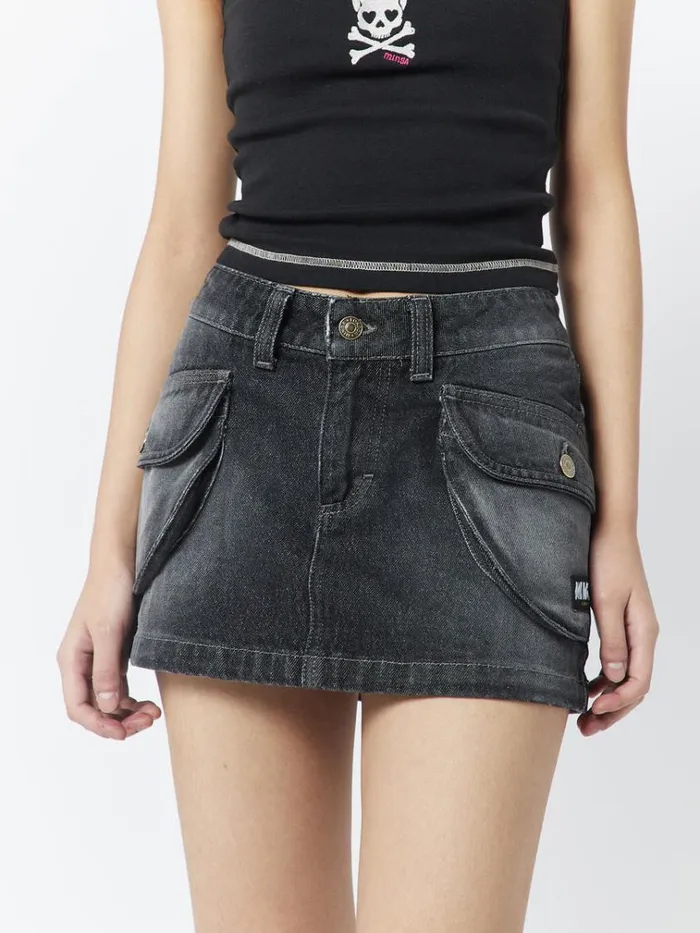 Clothing Ashley Washed Black Mini Cargo Skirt Minga London Skirts