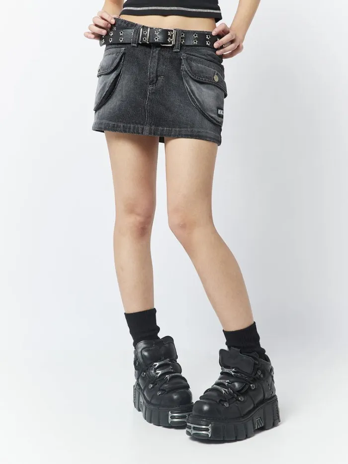 Clothing Ashley Washed Black Mini Cargo Skirt Minga London Skirts