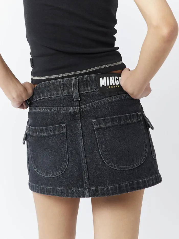 Clothing Ashley Washed Black Mini Cargo Skirt Minga London Skirts