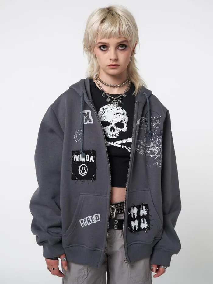 Clothing Billie Patch Prints Oversized Zip Up Hoodie Minga London Jackets