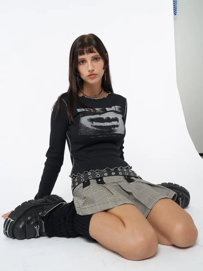 Clothing Bite Me Black Rib Top Minga London Long Sleeve Tops