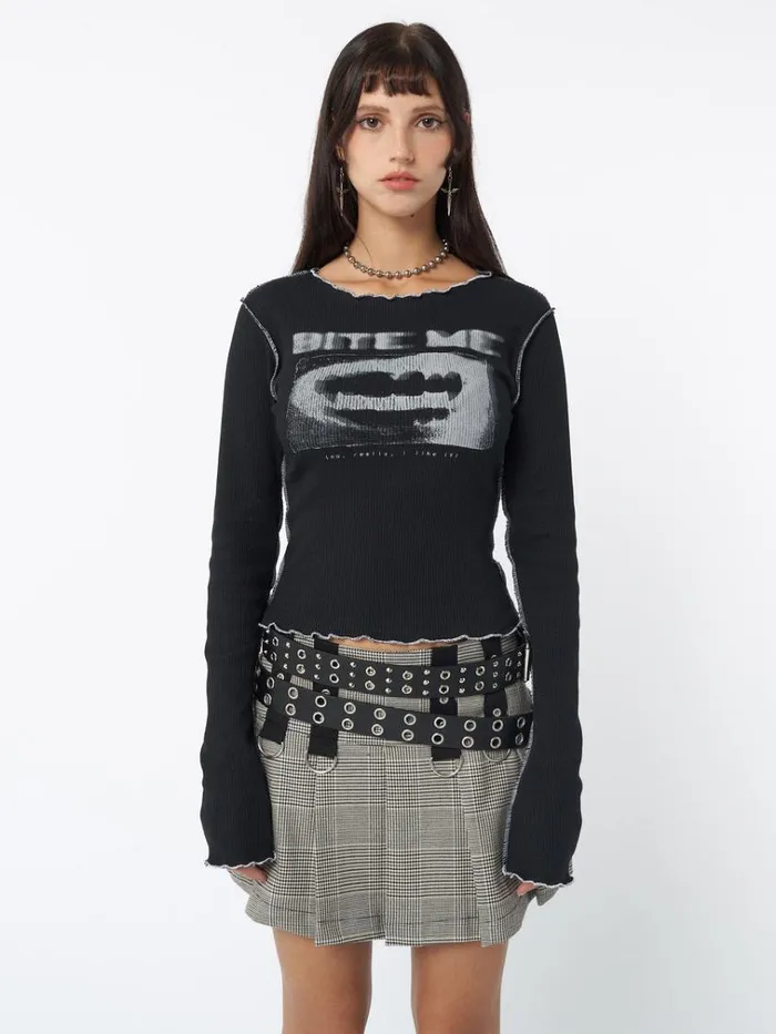 Clothing Bite Me Black Rib Top Minga London Long Sleeve Tops