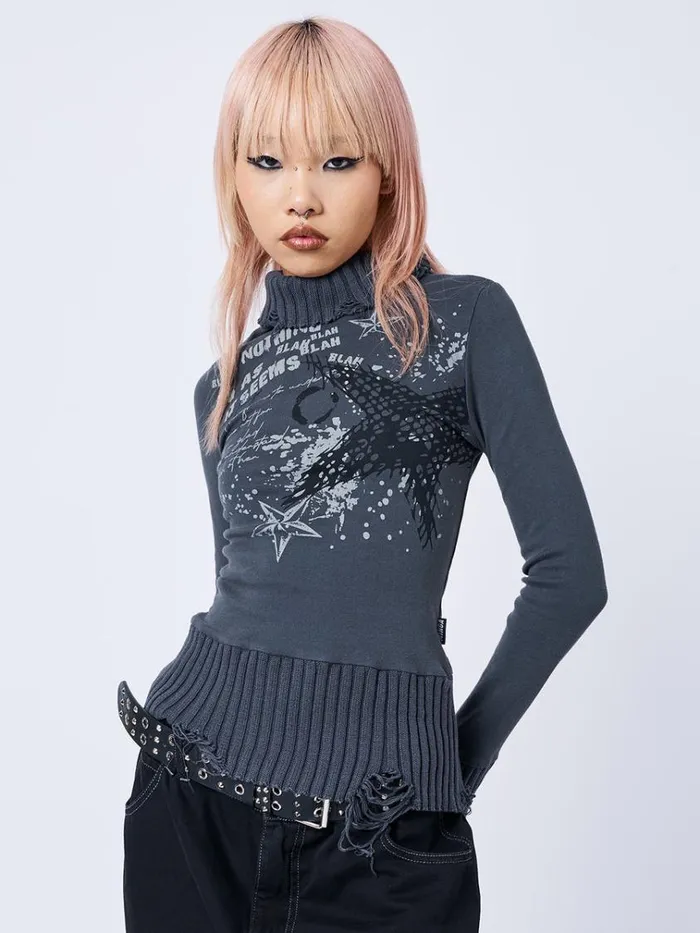 Clothing Blah Blah Blah Distressed High Neck Top Minga London Long Sleeve Tops Clothing Blah Blah Blah Distressed High Neck Top Minga London Long Sleeve Tops