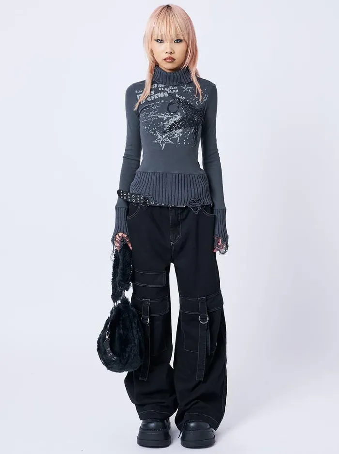 Clothing Blah Blah Blah Distressed High Neck Top Minga London Long Sleeve Tops
