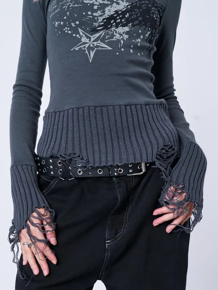 Clothing Blah Blah Blah Distressed High Neck Top Minga London Long Sleeve Tops