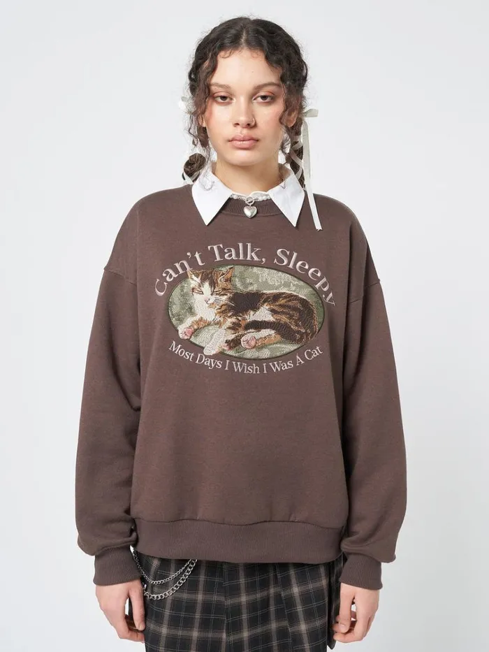 Clothing Cant Talk Cat Embroidered Sweatshirt Minga London Sweatshirts
