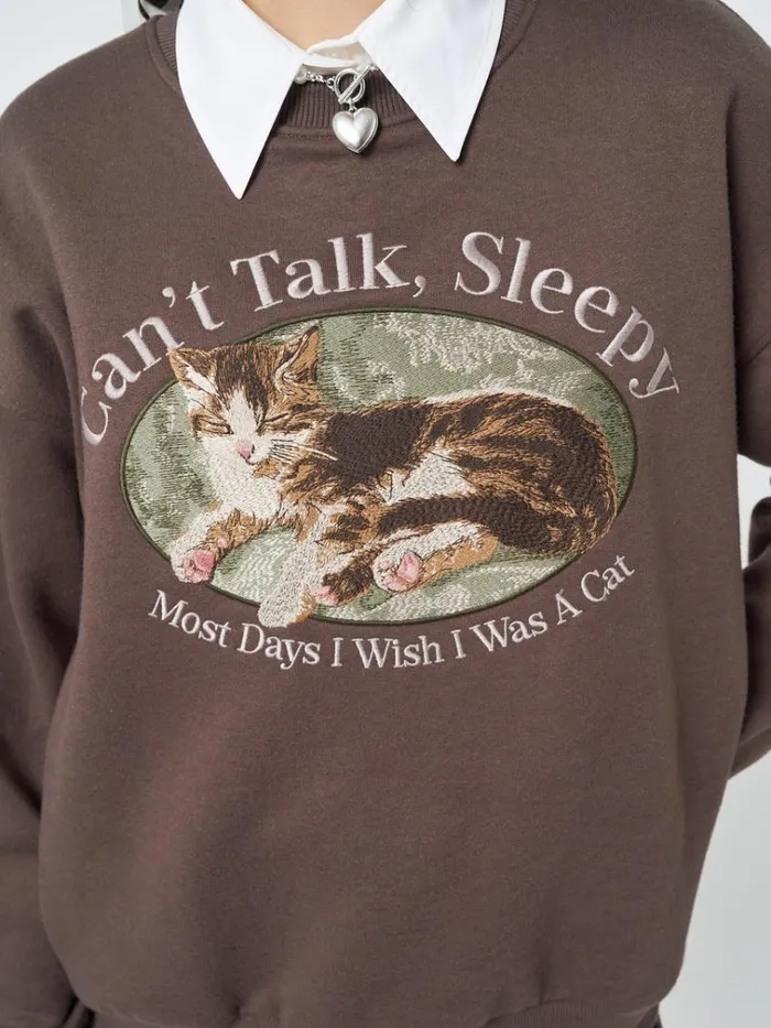 Clothing Cant Talk Cat Embroidered Sweatshirt Minga London Sweatshirts