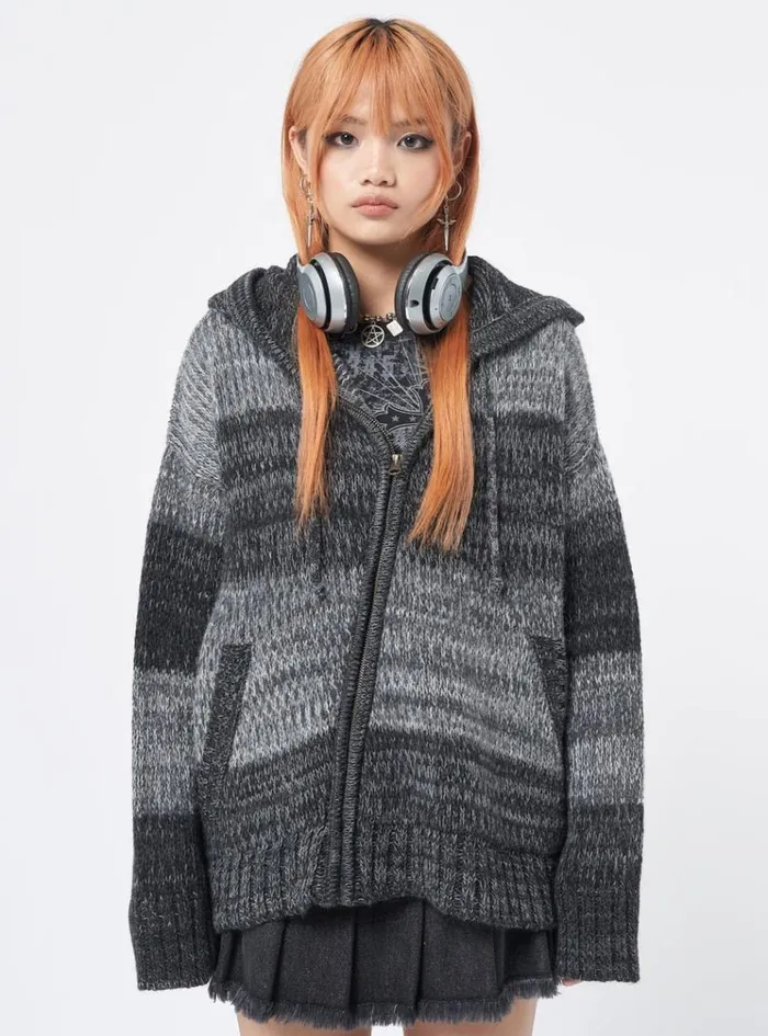Clothing Carbon Oversized Knitted ZipUp Hoodie Minga London Jackets