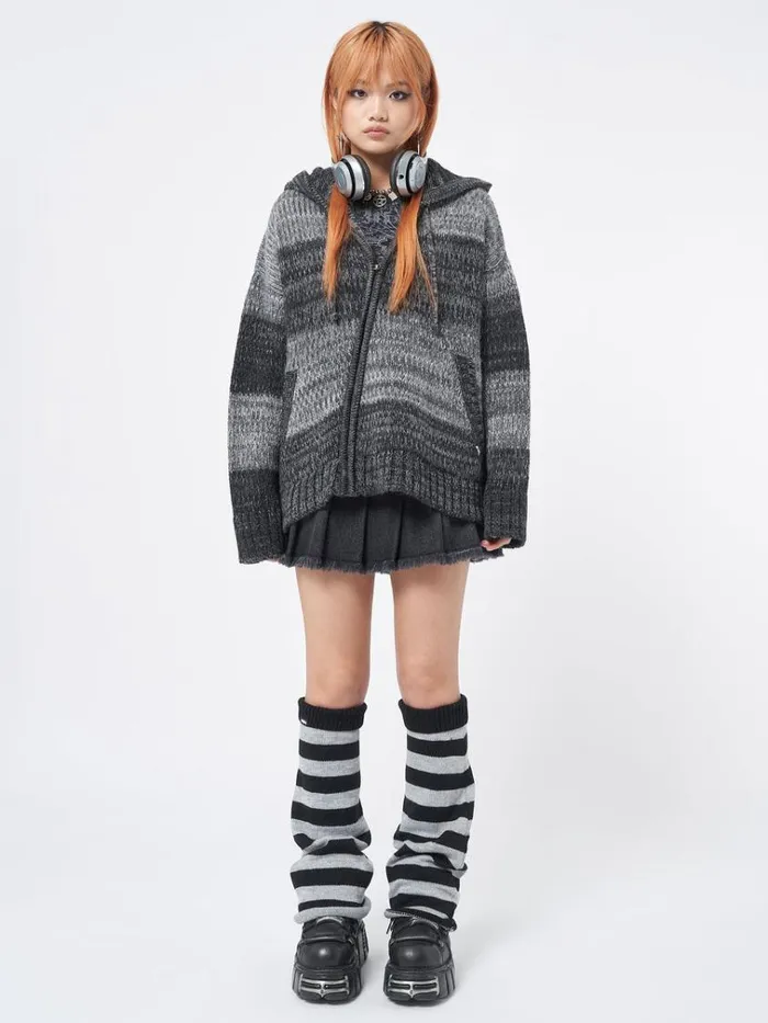 Clothing Carbon Oversized Knitted ZipUp Hoodie Minga London Jackets
