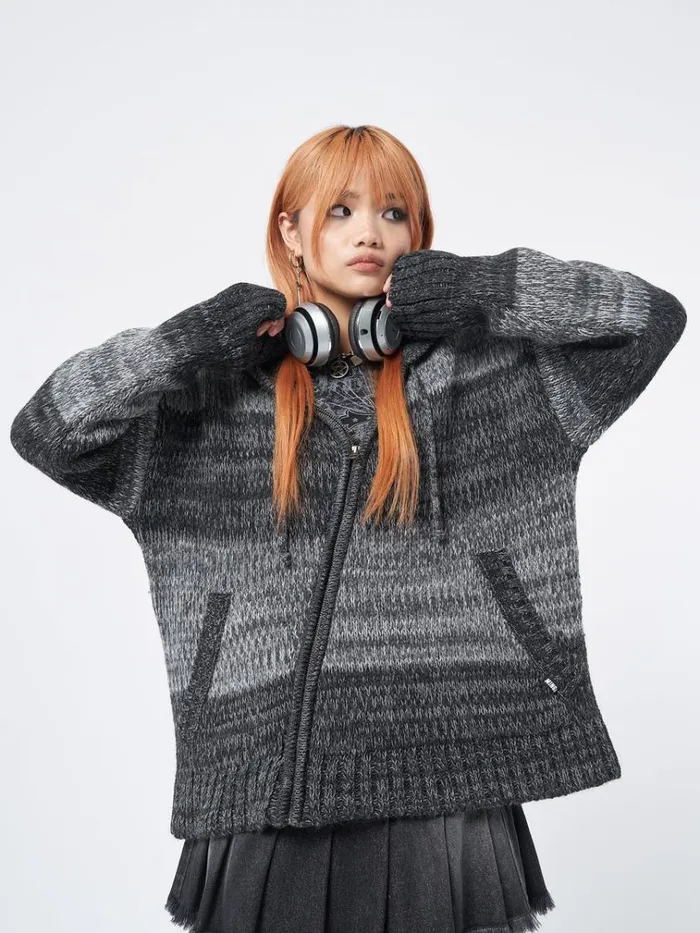 Clothing Carbon Oversized Knitted ZipUp Hoodie Minga London Jackets