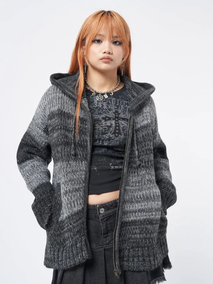 Clothing Carbon Oversized Knitted ZipUp Hoodie Minga London Jackets
