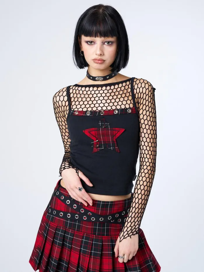 Clothing Carrie Plaid Star Cami Top Minga London Crop Tops