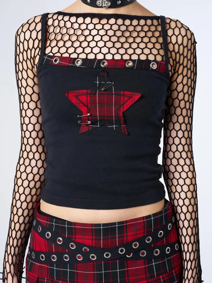 Clothing Carrie Plaid Star Cami Top Minga London Crop Tops