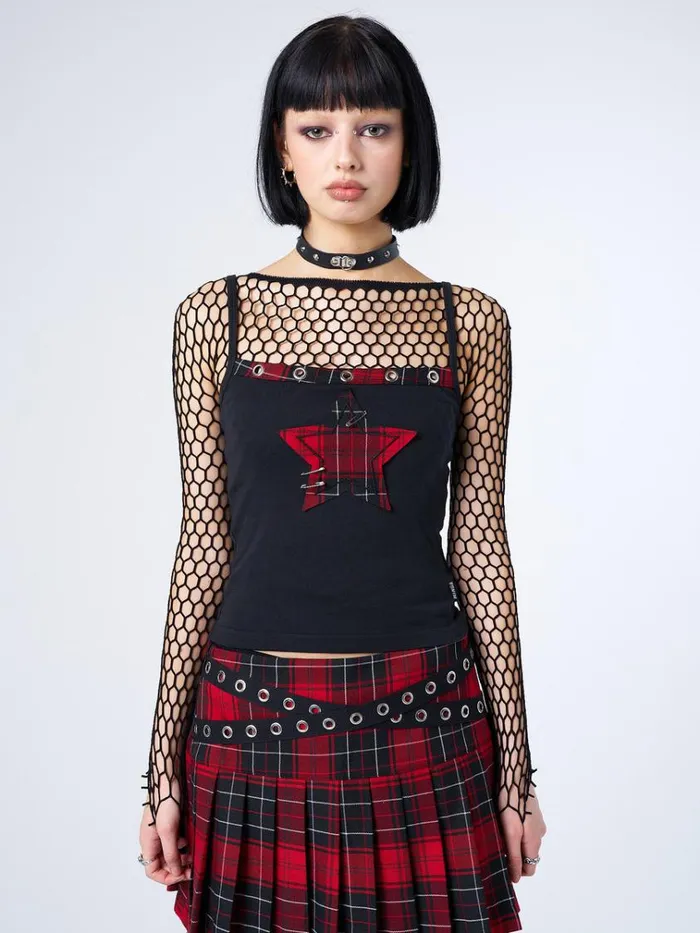 Clothing Carrie Plaid Star Cami Top Minga London Crop Tops