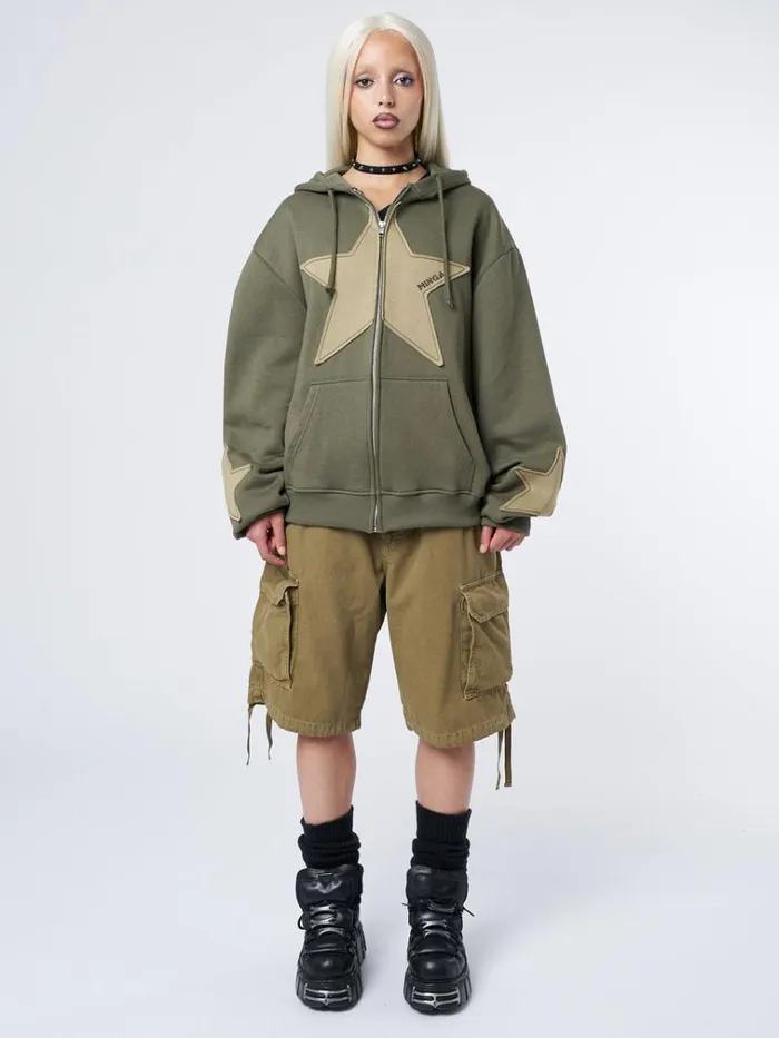 Clothing Celeste Star Green Oversized Zip Up Hoodie Minga London Jackets