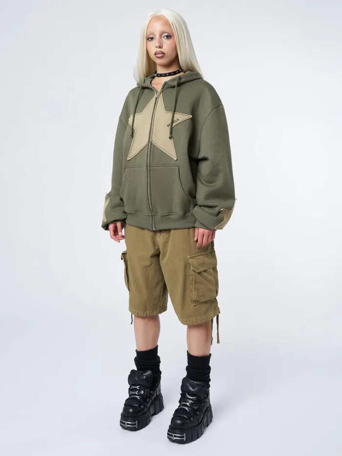 Clothing Celeste Star Green Oversized Zip Up Hoodie Minga London Jackets
