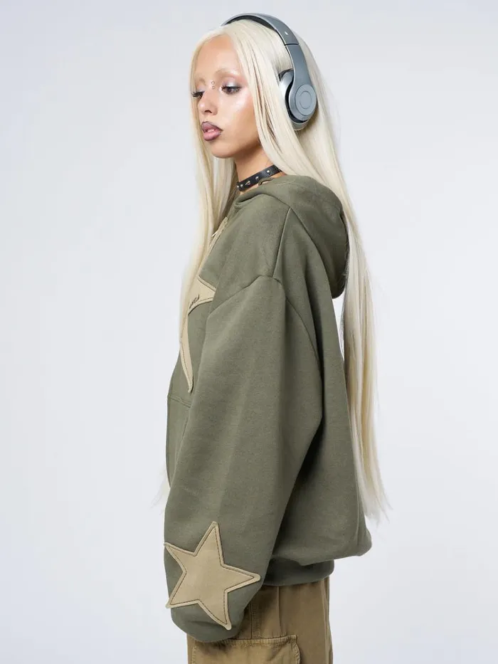 Clothing Celeste Star Green Oversized Zip Up Hoodie Minga London Jackets