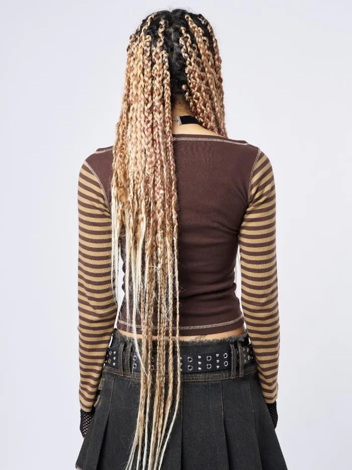 Clothing Chaotic Harmony Brown Striped Graphic Top Minga London Long Sleeve Tops