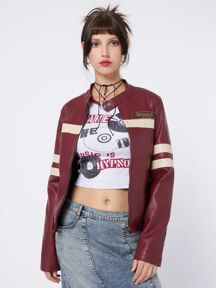Clothing Chiara Red Vegan Racer Jacket Minga London Jackets