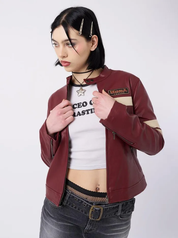 Clothing Chiara Red Vegan Racer Jacket Minga London Jackets