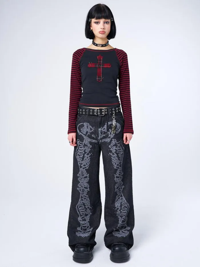 Clothing Crimson Cross Striped Sleeves Top Minga London Long Sleeve Tops