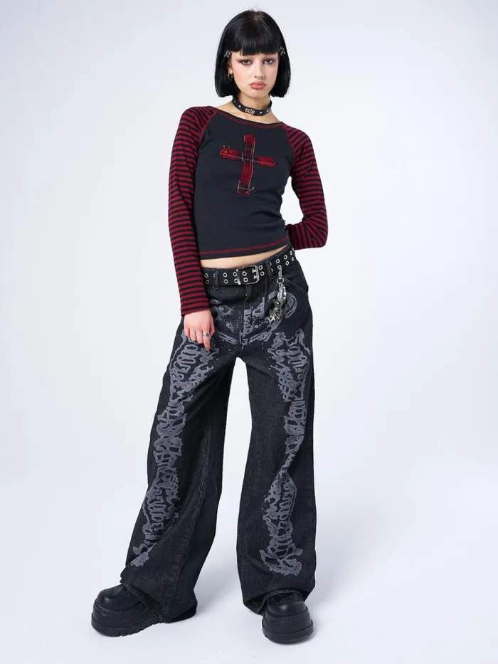 Clothing Crimson Cross Striped Sleeves Top Minga London Long Sleeve Tops