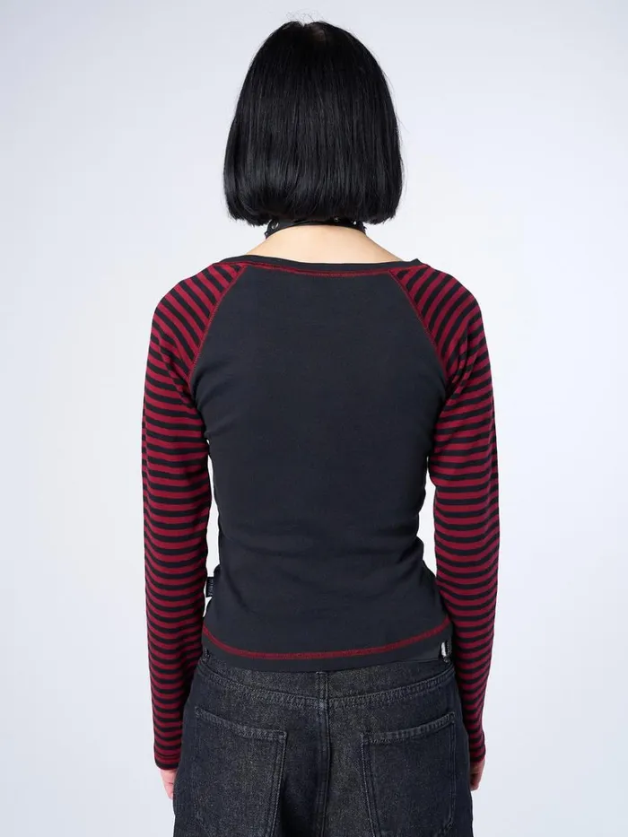 Clothing Crimson Cross Striped Sleeves Top Minga London Long Sleeve Tops