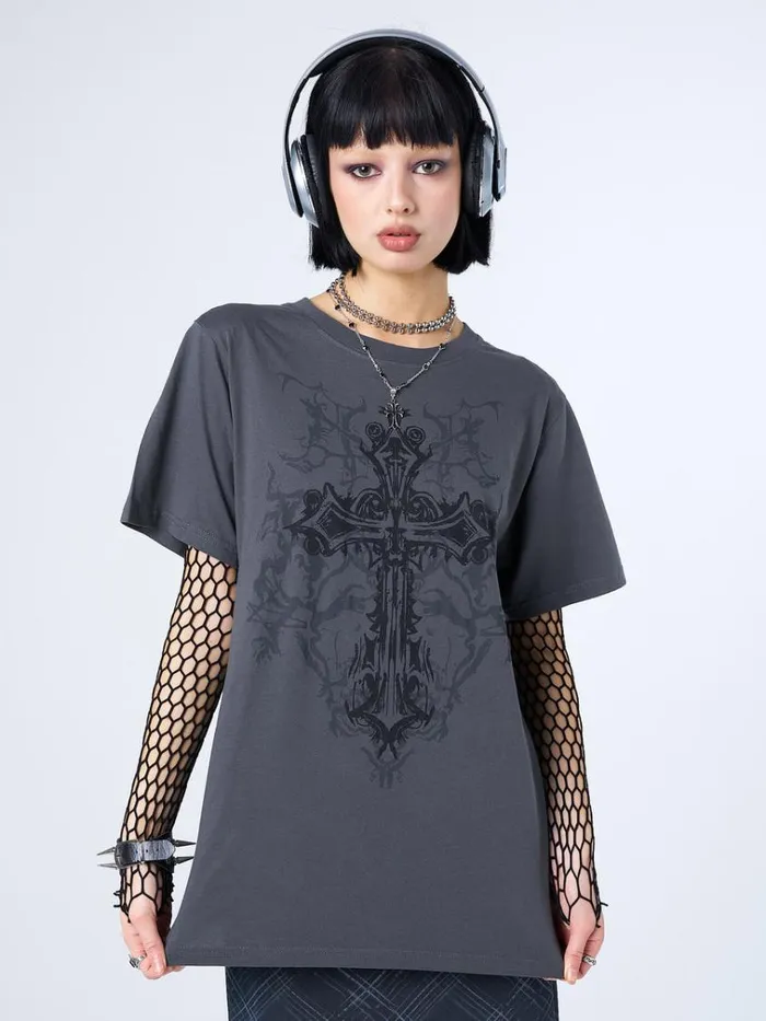 Clothing Cryptic Cross Graphic Grey Tshirt Minga London Graphic Tees