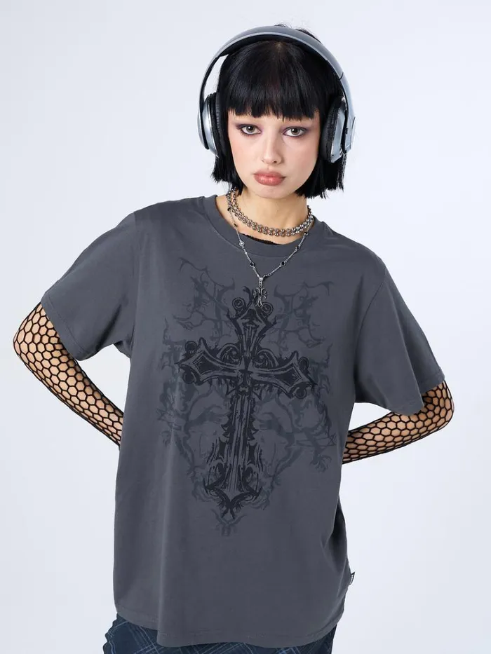 Clothing Cryptic Cross Graphic Grey Tshirt Minga London Graphic Tees