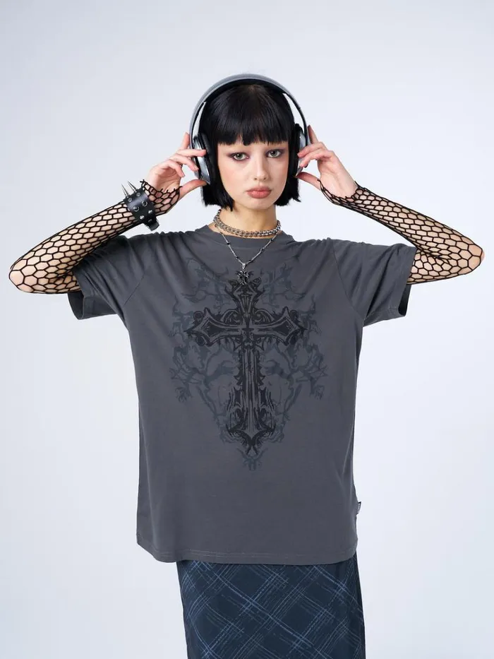 Clothing Cryptic Cross Graphic Grey Tshirt Minga London Graphic Tees