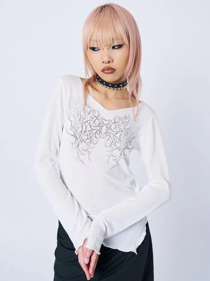 Clothing Cryptic Love White Asymmetric Top Minga London Long Sleeve Tops