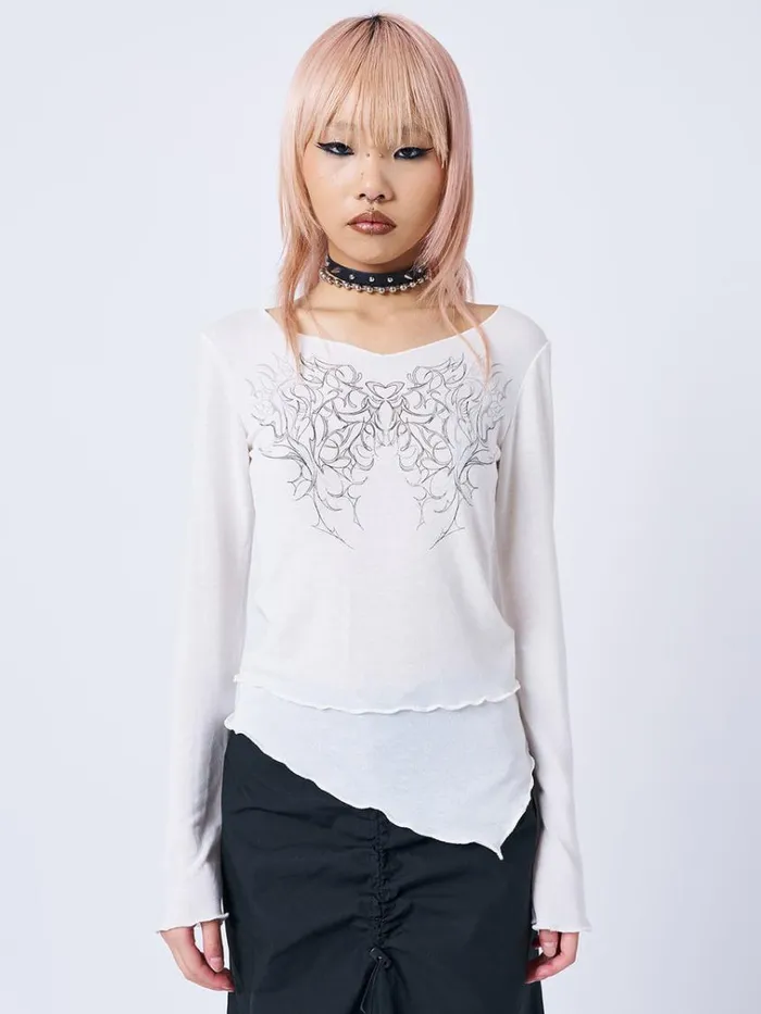 Clothing Cryptic Love White Asymmetric Top Minga London Long Sleeve Tops