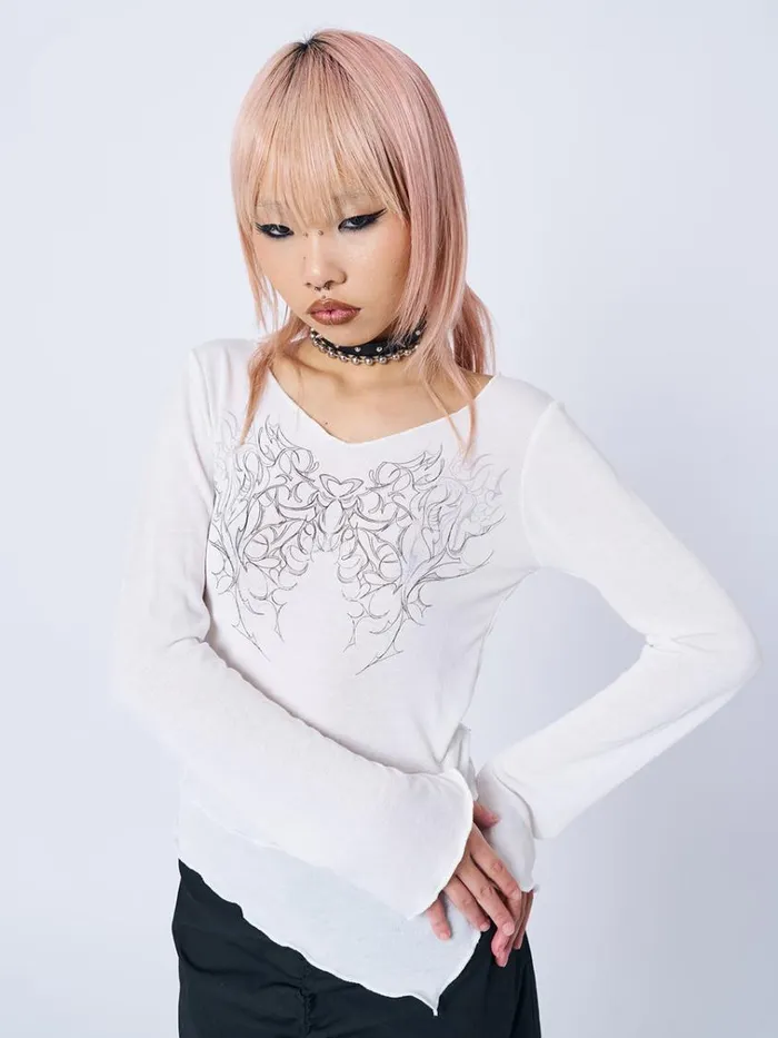 Clothing Cryptic Love White Asymmetric Top Minga London Long Sleeve Tops
