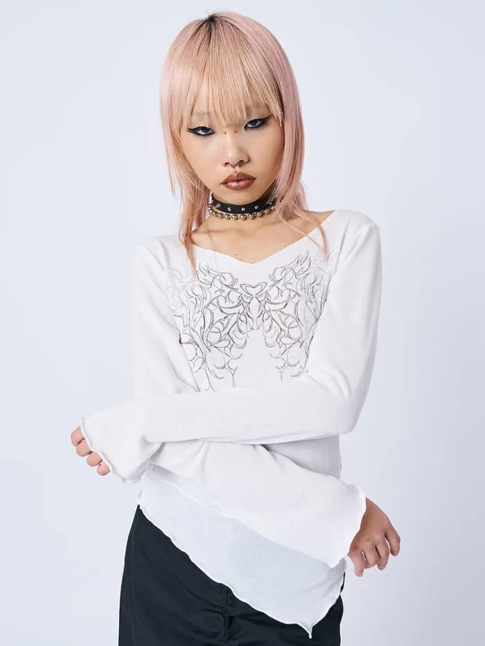 Clothing Cryptic Love White Asymmetric Top Minga London Long Sleeve Tops