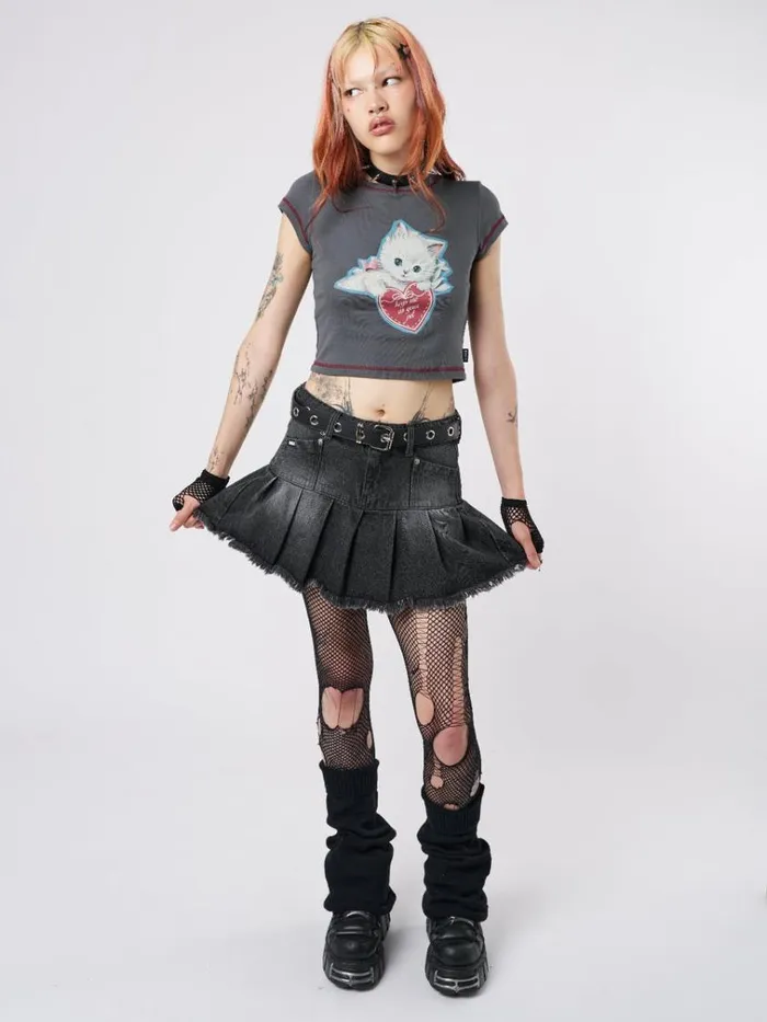 Clothing Cute Kitty Grey Baby Tee Minga London Crop Tops