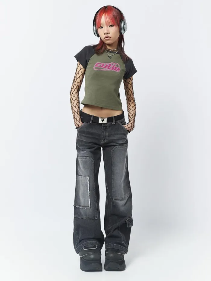 Clothing Cutie Graphic Print Raglan Baby Tee Minga London Crop Tops