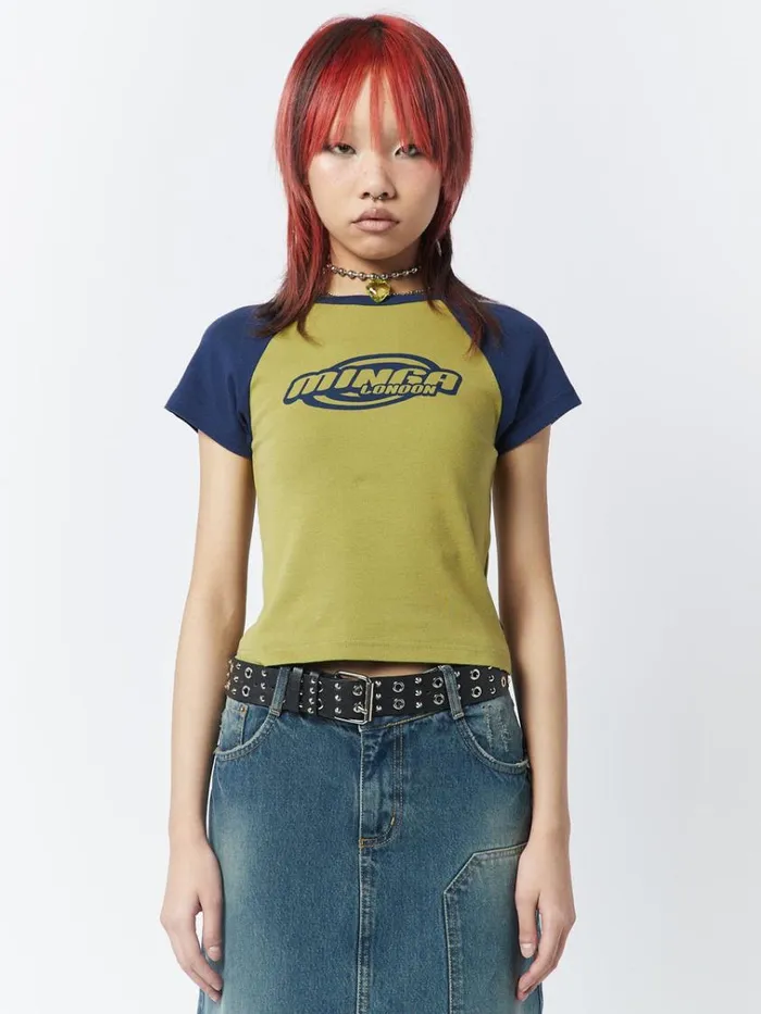 Clothing Cyber Graphic Print Raglan Baby Tee Minga London Crop Tops