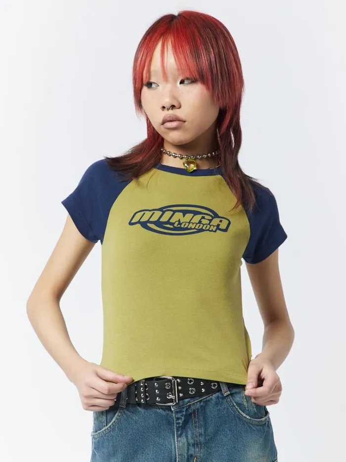 Clothing Cyber Graphic Print Raglan Baby Tee Minga London Crop Tops