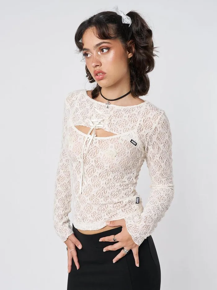 Clothing Dahlia Cream Shrug and Cami Top Lace Set Minga London Long Sleeve Tops